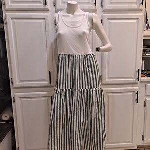 J. Crew Striped Maxi Cotton Poplin Tiered Dress in Green and White
